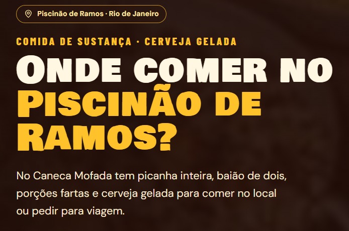 Onde comer no Piscinão de Ramos? Quiosque Caneca Mofada, comida de sustança e cerveja gelada. Divulgação Quiosque Caneca Mofada